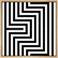 SIGNWIN Framed Canvas Wall Art Optical Illusion Line Art in a 3D Effect Geometric Shapes Illustrations Minimalism Modern Fun Black and White for Living Room, Bedroom, Office - 16x16 inches