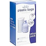 Ubbi Disposable Diaper Pail Plastic Bags, Made with Recyclable Material, True Value Pack, 75 Count, 13-Gallon