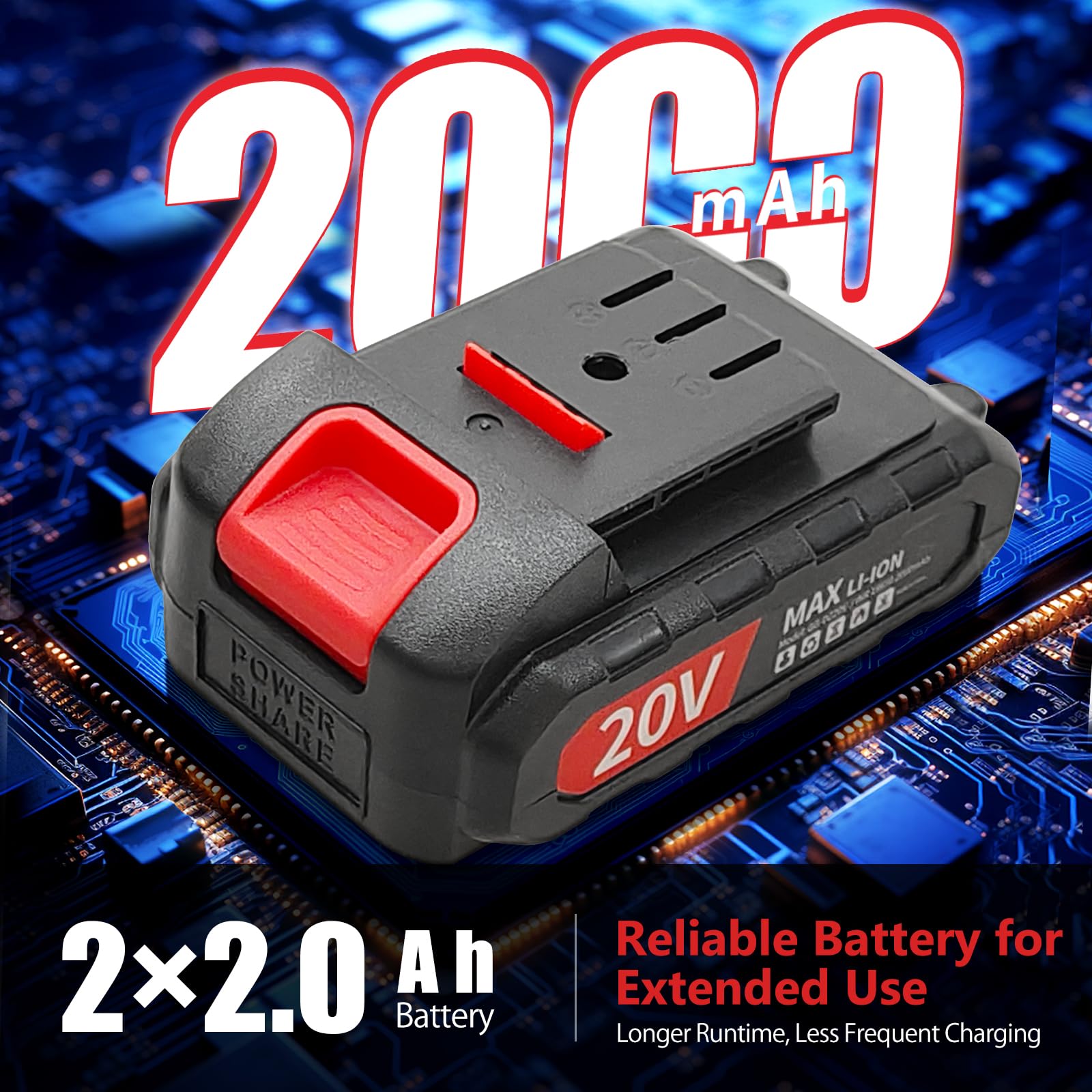 20V Power Drill Cordless, Cordless Drill with Battery and Charger with Torque 30N, Impact Function, 3/8-Inch Keyless Chuck for Screwdriving and Drilling (Battery×2)