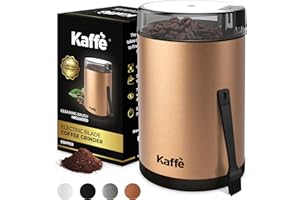 KAFFÈ Kaffe One-Touch Coffee Grinder Electric w/Cleaning Brush (3 oz) - Stainless Steel - Coffee Grinders for Home Use - Up to 12 Cups of Coffee per Grind - Easy On/Off Coffee Bean Grinder - Copper
