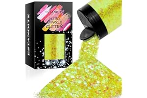 ESTANOITE Iridescent Chunky Glitter 5.64oz/160g, Ultra Fine Glitter Powder Mixed Chunky PET Flakes Sequins for Resin Epoxy Craft Arts, Tumbler, Cosmetic Glitter for Body Nail Hair Eye Party (Iridescent Yellow)