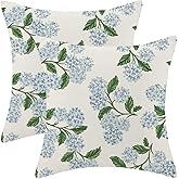 QANOK Spring Pillow Covers 18x18 Set of 2, Blue Hydrangea Flower Decor Farmhouse Summer Floral Throw Pillows Outdoor Decorative Cushion Case Spring Decorations for Home Couch Sofa