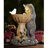 Nacome Solar Cat Statue for Garden Decor: IP44 Weatherproof Resin with Automatic Lighting - No Installation- Outdoor Yard Patio Balcony Art - Birthday Gifts for Bird Lovers Mom Grandma Women