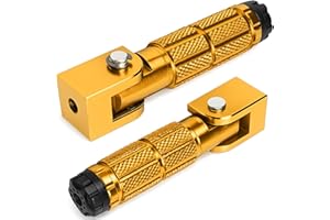 Motorcycle Foot Pegs, Foldable Aluminum Alloy, Anti-Slip Pedals M8 Universal, Gold Color for ATV, UTV, Go Kart, and Motorcycl