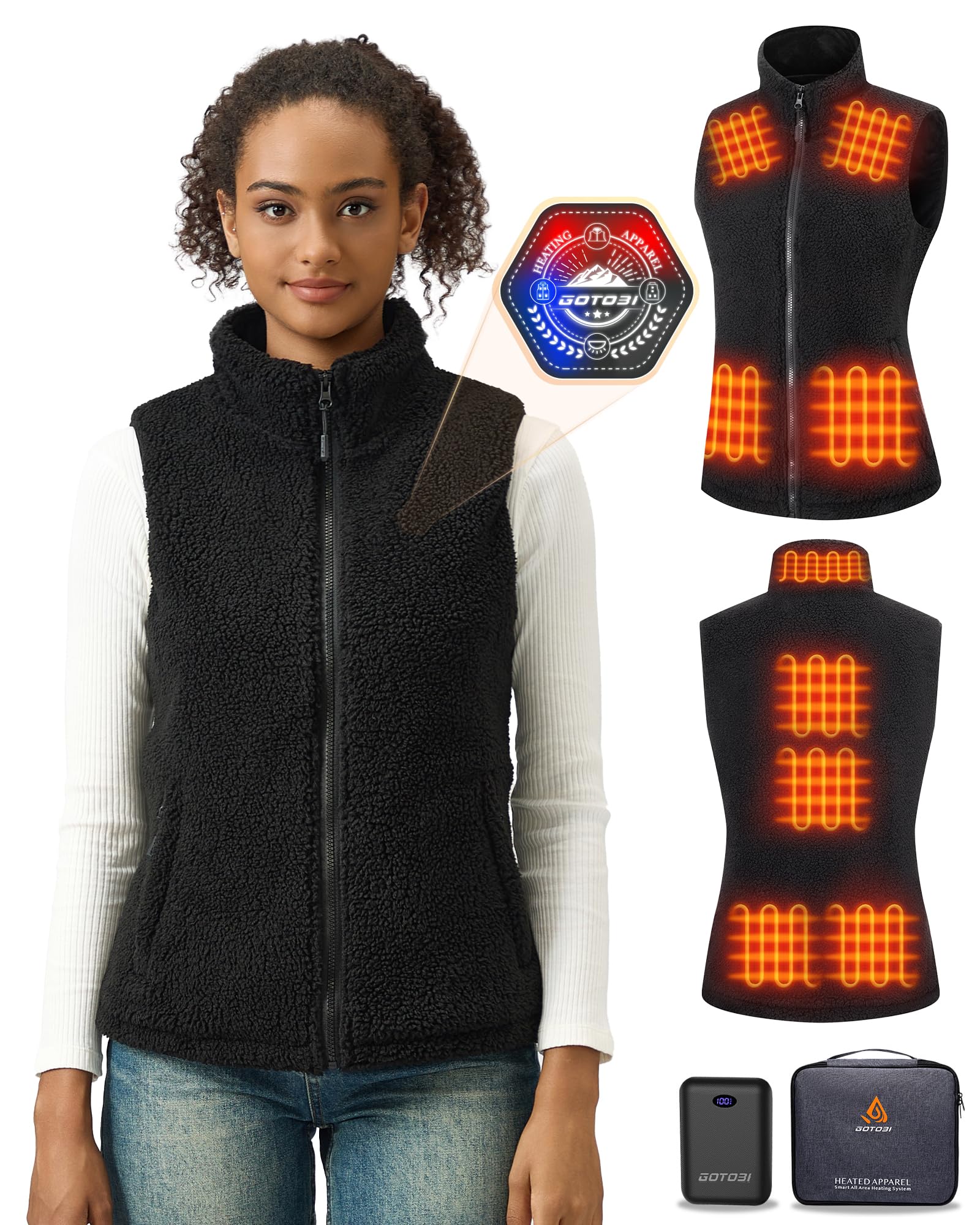 Photo 1 of GOTOBI Fuzzy Fleece Heated Vest for Women with 7.4V 16000mAh Battery, Ergonomics Heating System, 9 Zones Women's Heated Vest