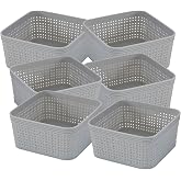 Simplify 6 Pack Organizing Set | Square Bins | Multipurpose | Office | Desk | Dorm | Bathroom | Storage Basket | Small Items | Accessories | Grey