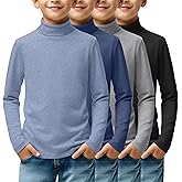 LessonZoo 4 Pack Boys Turtleneck Long Sleeve Shirts Elastic Solid Warm Basic Football Baseball Undershirt Base Layering Tops