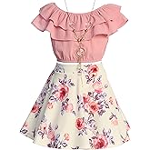 Cold Shoulder Crop Top Ruffle Layered Top Flower Girl Skirt Sets for Girl