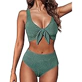 Hanna Nikole Women High Waisted Bikini Sets, Two Piece Swimsuit Tummy Control, Textured Bathing Suits, Tie Knot Swimwear