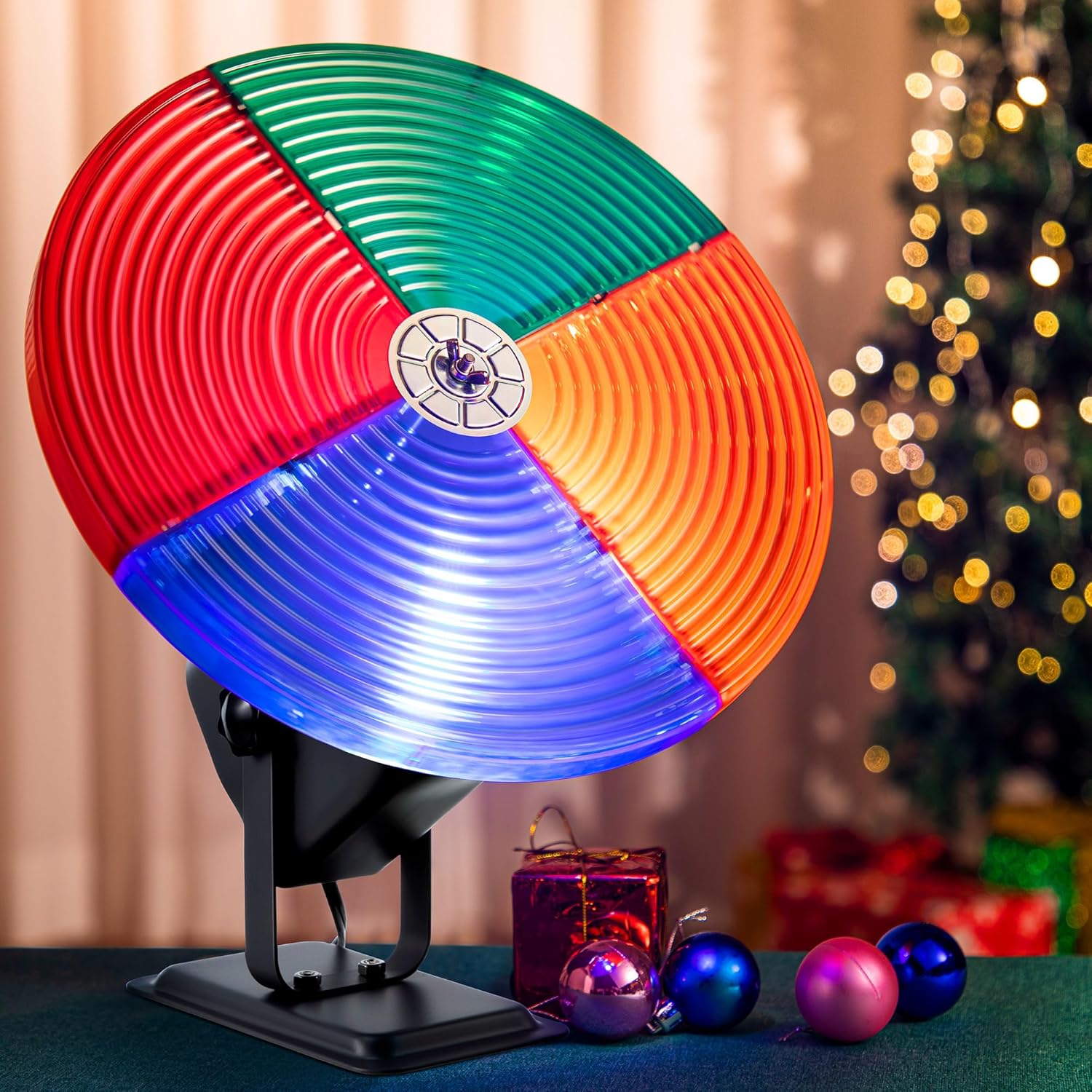 Trees - Meonum Color Wheel for Christmas Tree with E27 LED Light, Rotating Color Wheel LED Light for Vintage Silver Tinsel Christmas Tree Decor Retro Aluminum Christmas Tree Home, Yellow Red Blue Green Color