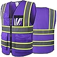 ASIPHITU Reflective High Visibility Safety Vest for Men Women with Pockets Zipper Front Meets ANSI/ISEA Standards