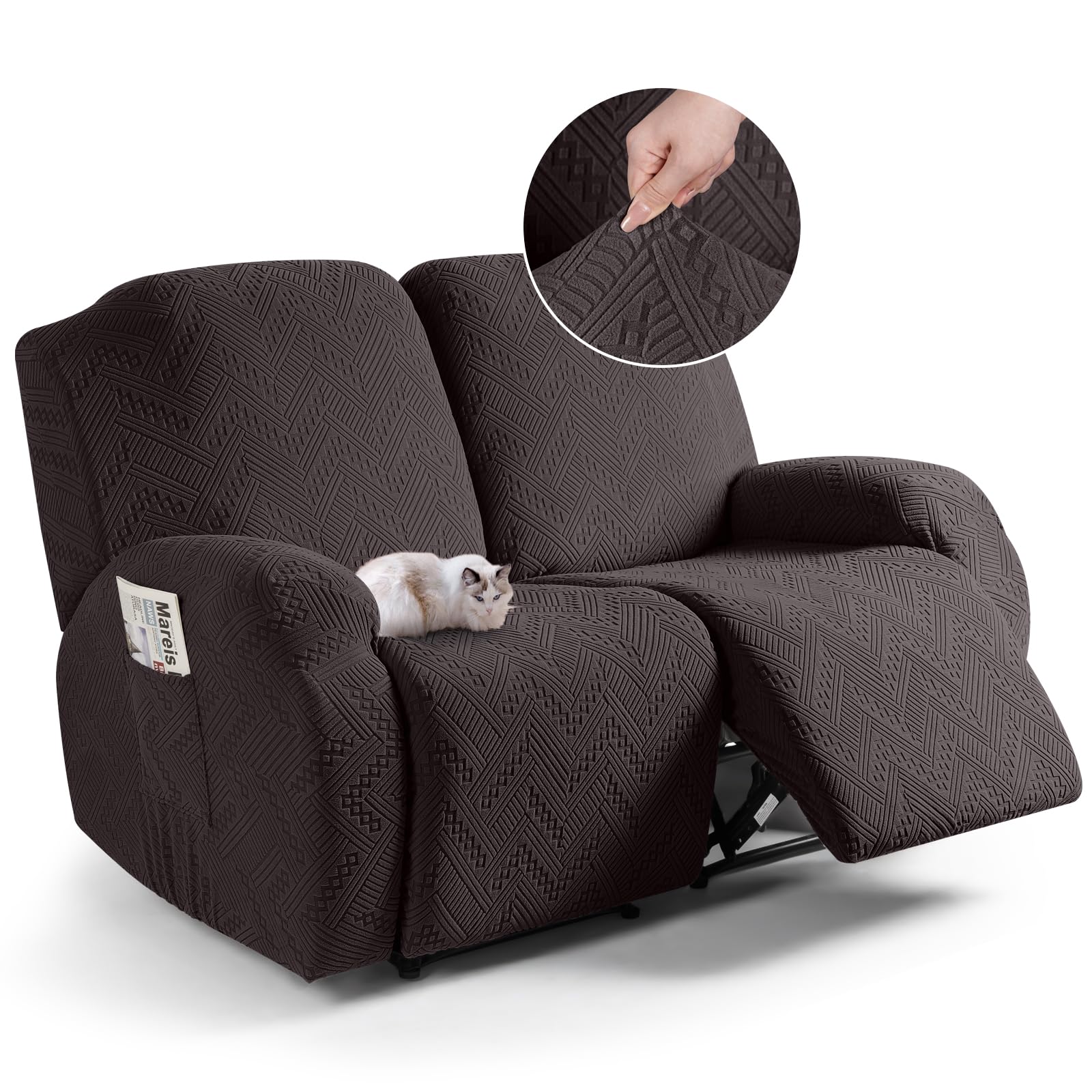 TAOCOCO Recliner Chair Cover, Stretch Sofa Cover 2 Seater With Arm Rest, Couch Cover Soft, Machine Washable Recliner Sofa Protector (Chocolate, 2 seater)