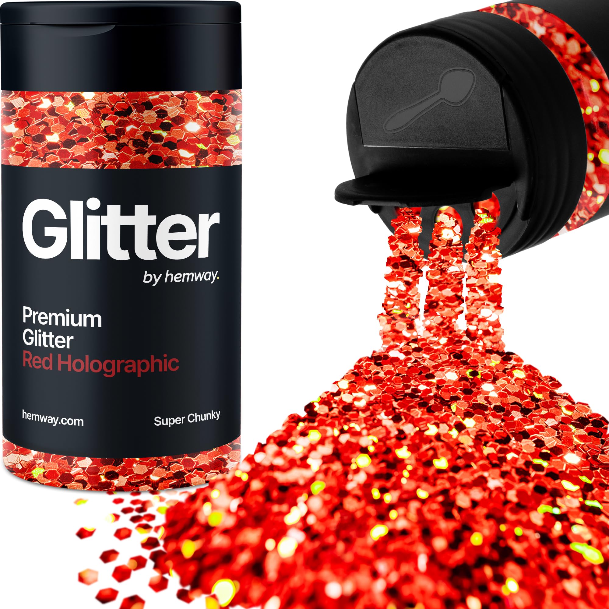 Holographic Red Glitter Shaker, 130g Super Chunky Glitter, Crafts 1/8" Metallic Flake Red Sequins, Resin & Epoxy Crafts, Decorating, Halloween, Christmas Nail, Face, Hemway — image 1