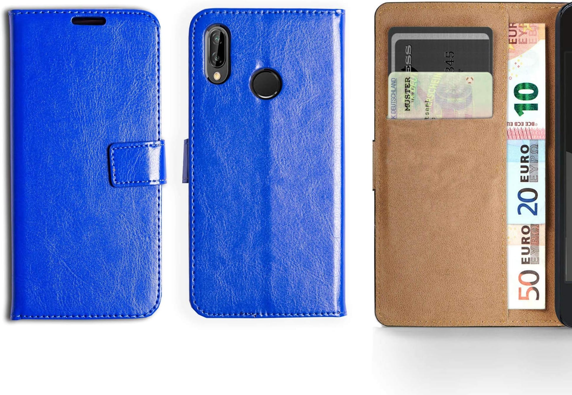 MOBITEK4U Huawei Y9 2019 Book Case, PU Leather Wallet Case Card Holder, Book Case Flip Folio Case for Huawei Y9 2019 (Blue)
