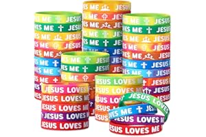 PullCrease 100 Pcs Jesus Loves Me Wristbands Bulk 10 Styles Rainbow Religious Silicone Bracelets Vbs Party Favors Gifts Christian Cross Silicone Wristbands Gift for Sunday School Church Group