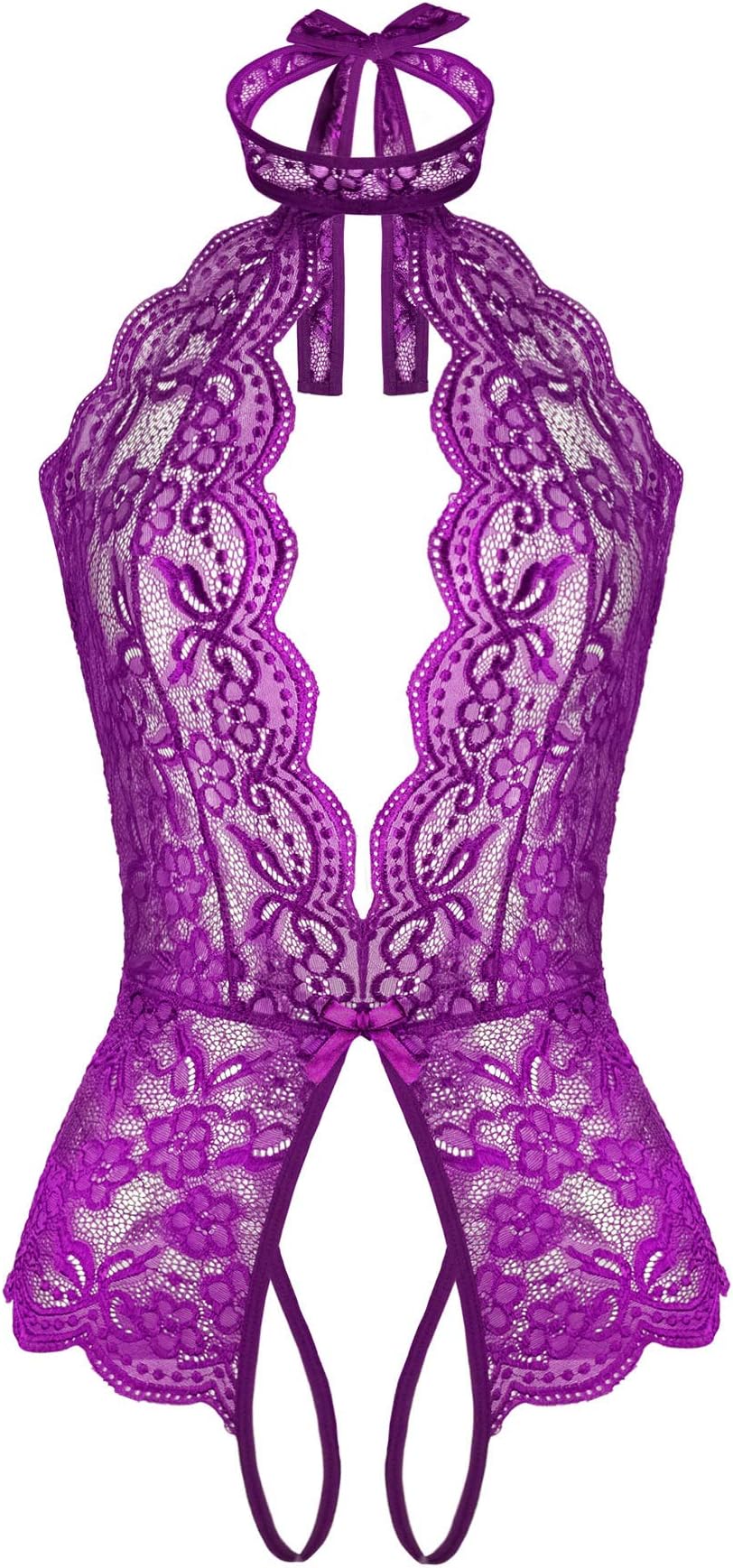 Genhoo Women Sexy Teddy Lingerie Lace Halter Babydoll Bodysuit