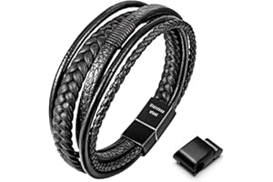 Speroto Mens Bracelet, Adjustable Mens Leather Bracelet with Stainless Steel Clasp, Multi-Layer Braided Genuine Leather Bracelet for Men and Women