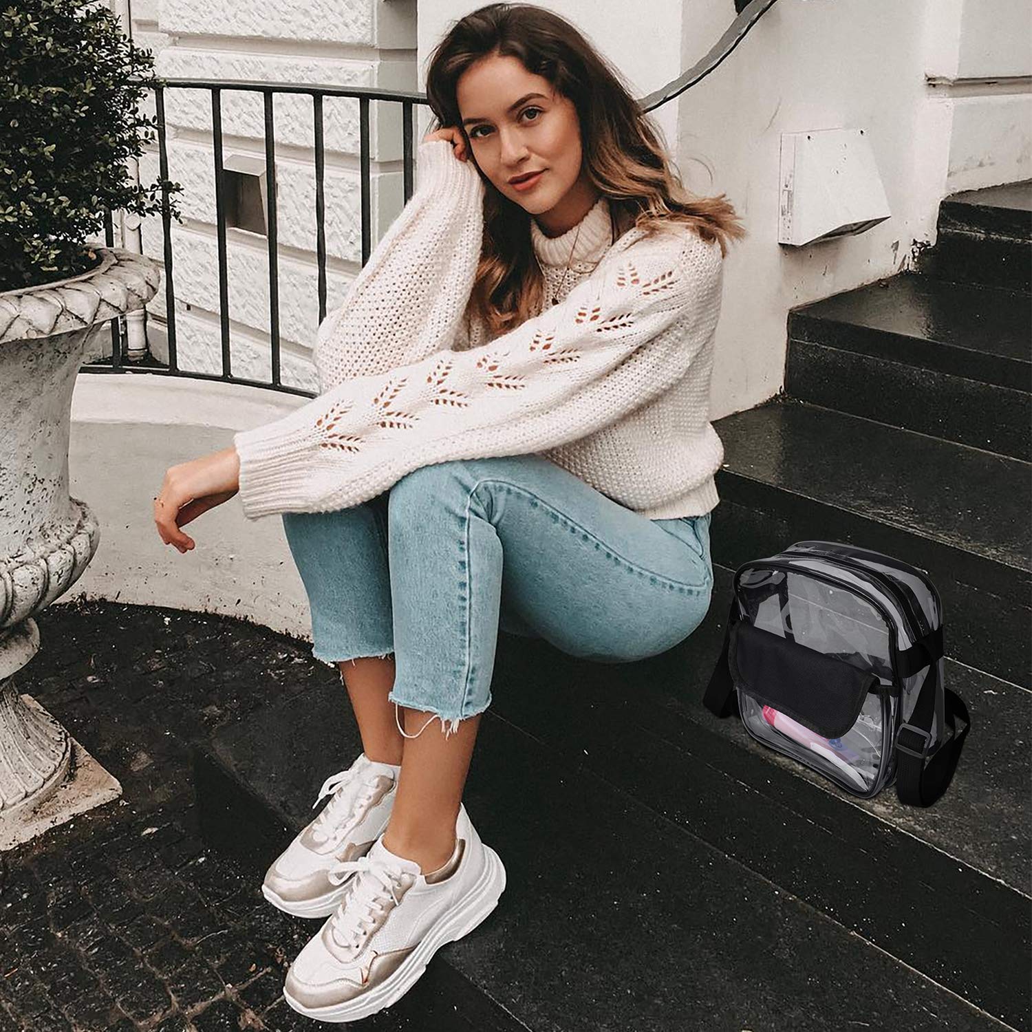 XquiziFit Clear Crossbody Bag NFL Stadium Approved Clear Bag with Adjustable Shoulder Strap and Wrist Strap for Work, Sports Games and Concert