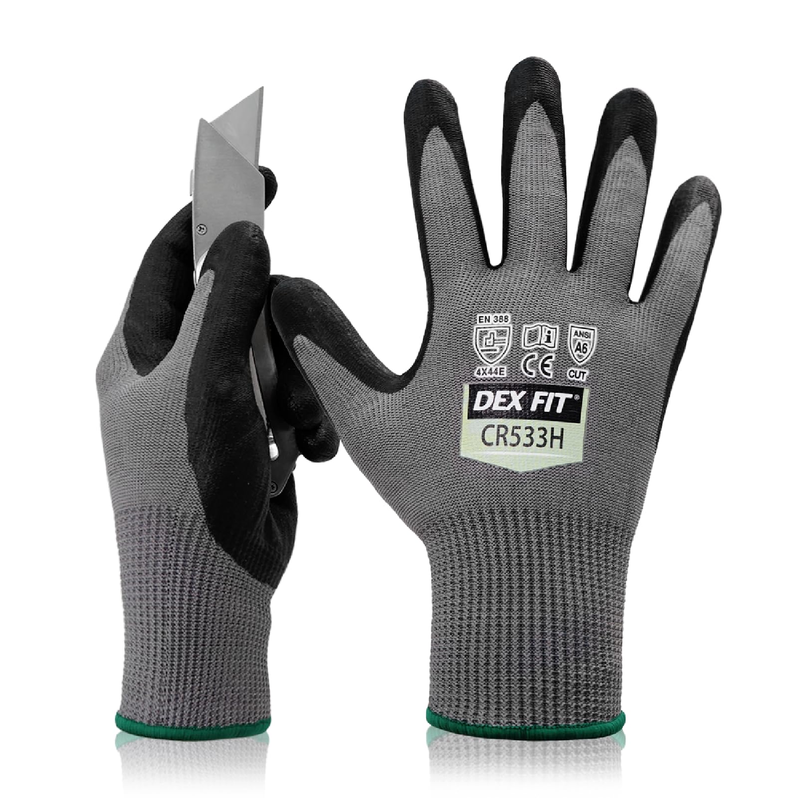 DEX FIT Level A6 Cut Resistant Gloves CR533H - Silky Smooth and Fiberglass Free, Firm Grip, Thin & Lightweight, Touchscreen Compatible, Durable, Breathable, Machine Washable; Grey L (9) 1 Pair