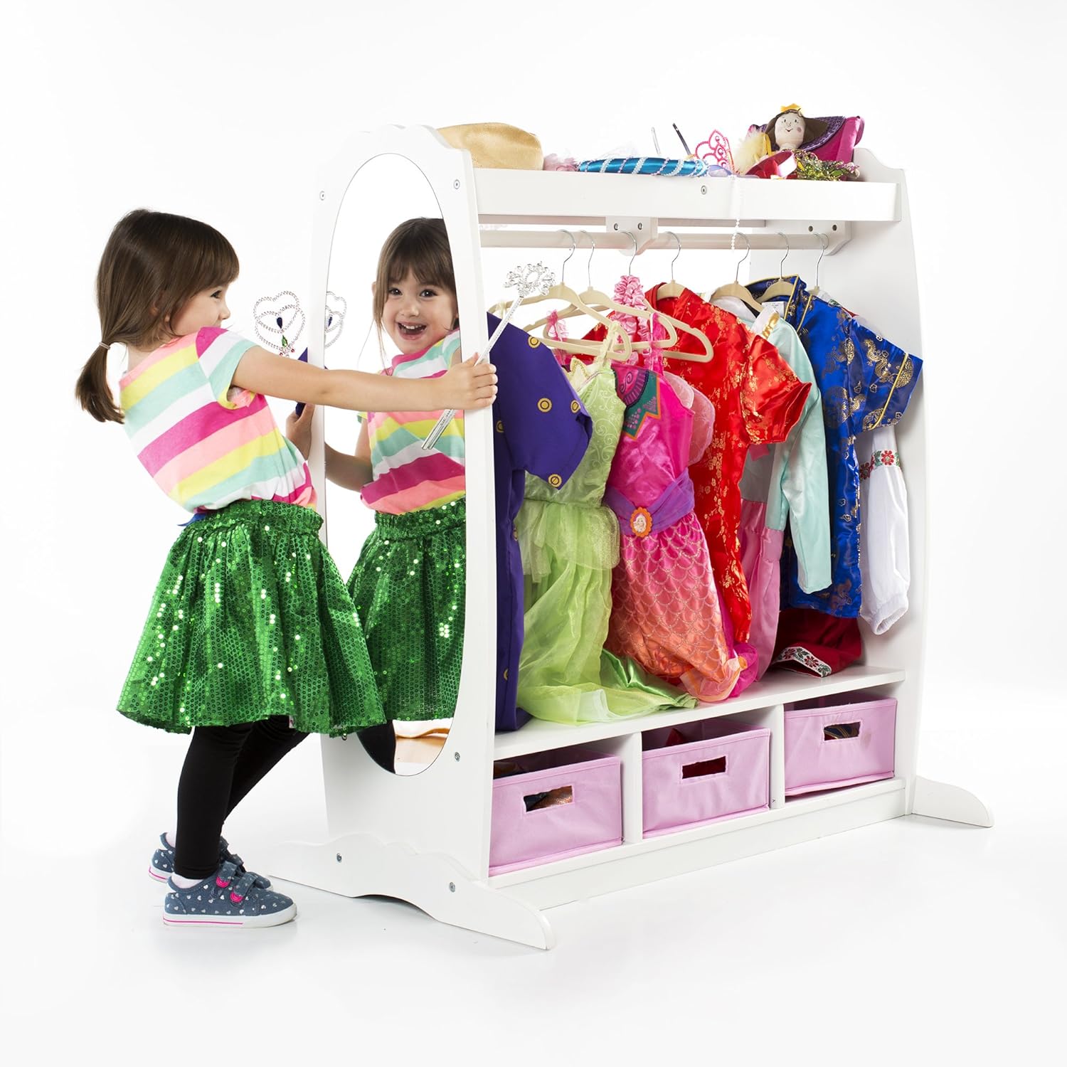 Guidecraft Dress Up Storage White Armoire, Dresser Kids