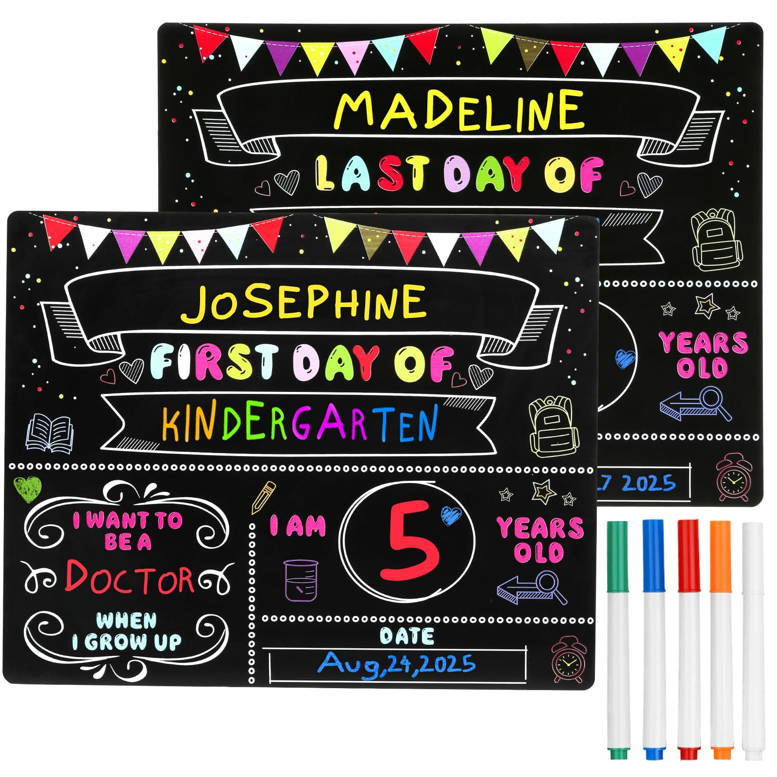 Photo 1 of First & Last Day of School Board Sign with 5 Liquid Chalks, Fabmaker 9.4"x11.8" Back to School Sign Boards, Erasable Density Board, Double-Sided 1st Day of Schools Kindergarten Preschool Supplies