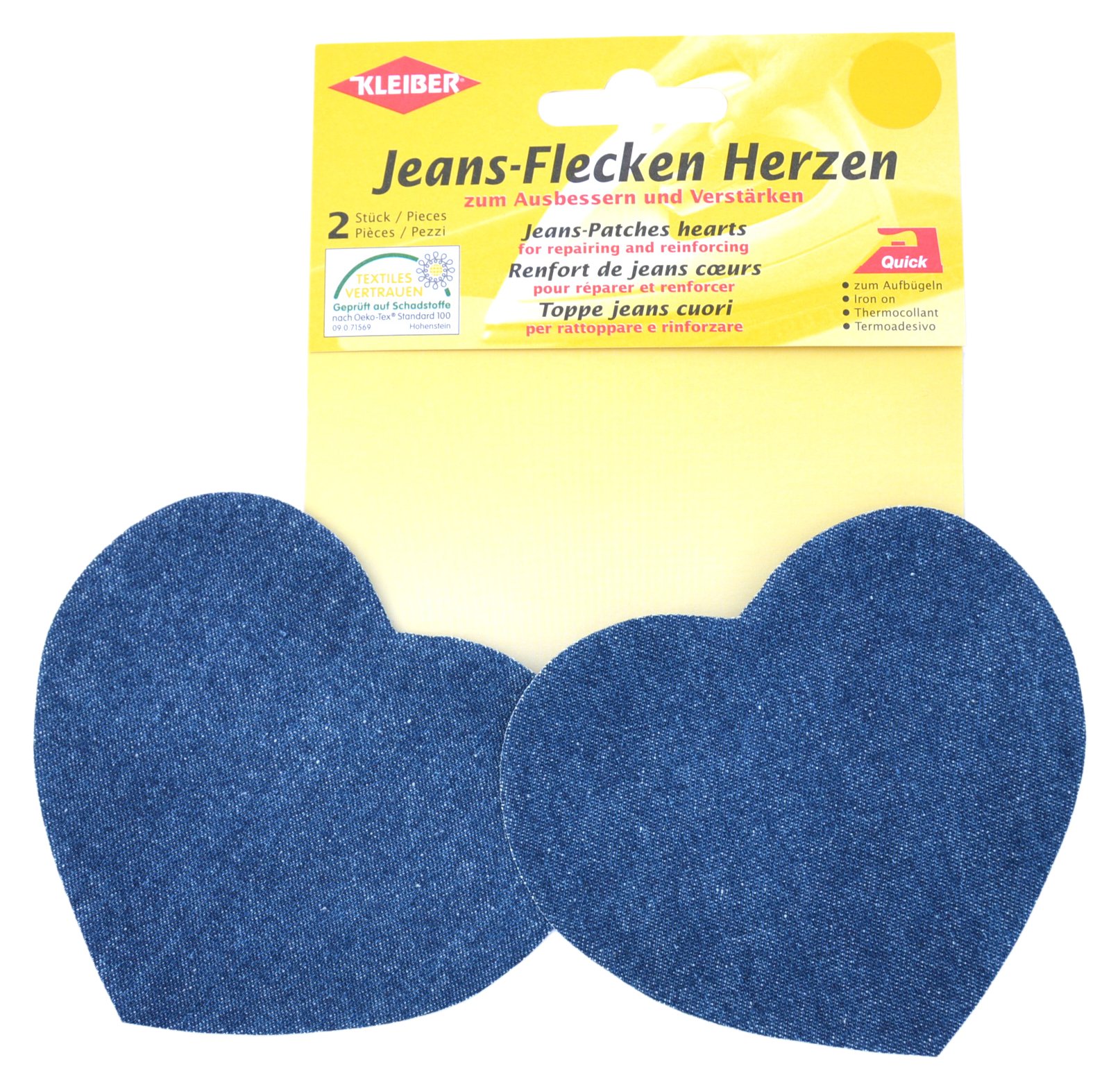 Kleiber Iron On Denim Jean Heart Shaped-Medium Blue-2 Patches,8.5 cm x 10.5 cm