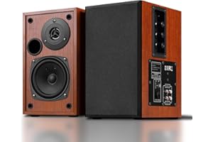 Elimavi BT-06 60W Powered Bookshelf Speakers, 4 Inch Subwoofer and 1 Inch Tweeters with Wall Mounted for Home Theater Surround Sound, Desktop Stereo-Wood Grain