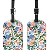 BHAHB 2 Pack Luggage Tag Luggage Tags PU Leather Suitcase Tags Aesthetic Cute Funny Travel Bag Labels for Women Girls-Flower Floral Pink Blue