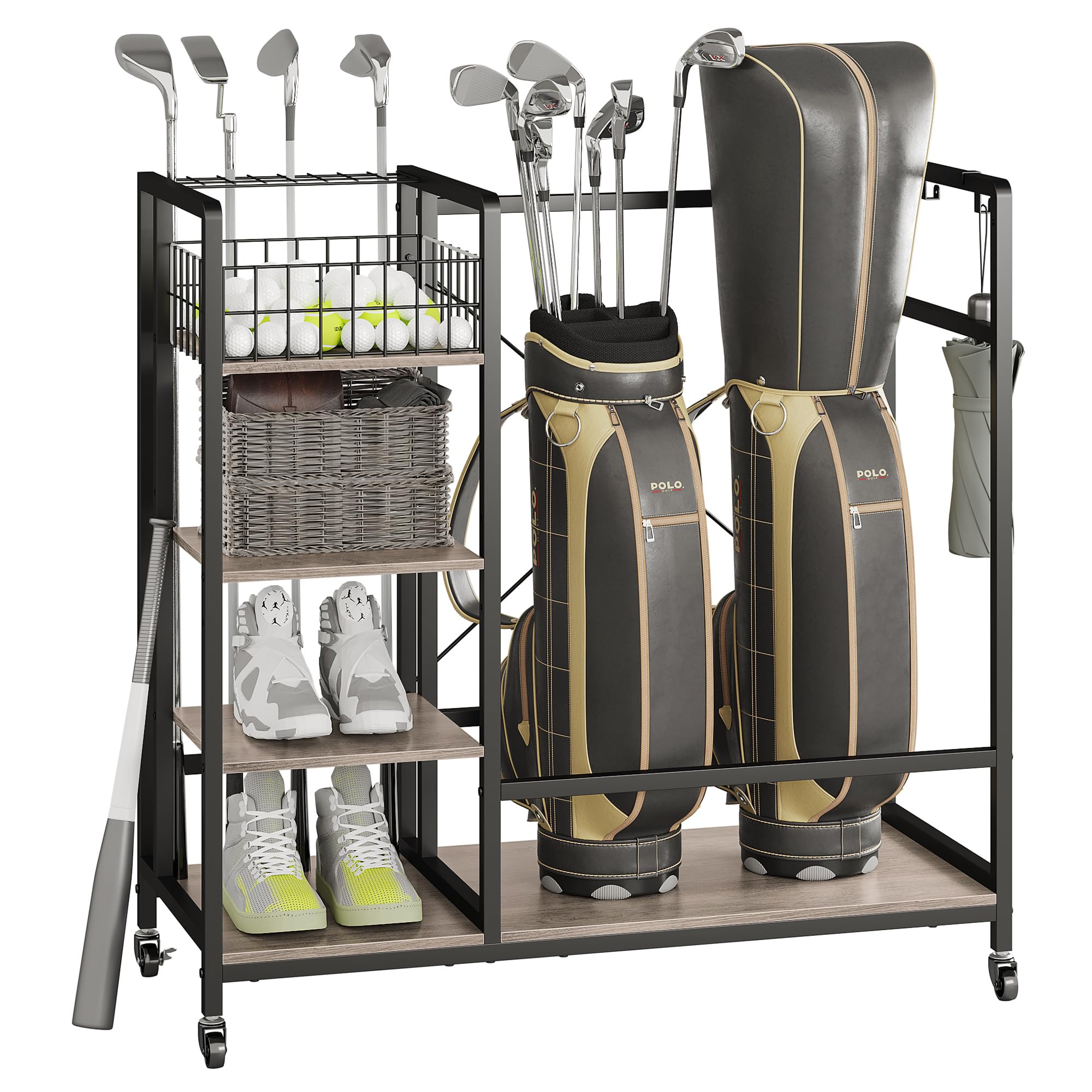 Mua Wooden Golf Bag Organizer Garage Storage, Golf Bag Rack Fits Two Golf Bags and Golf