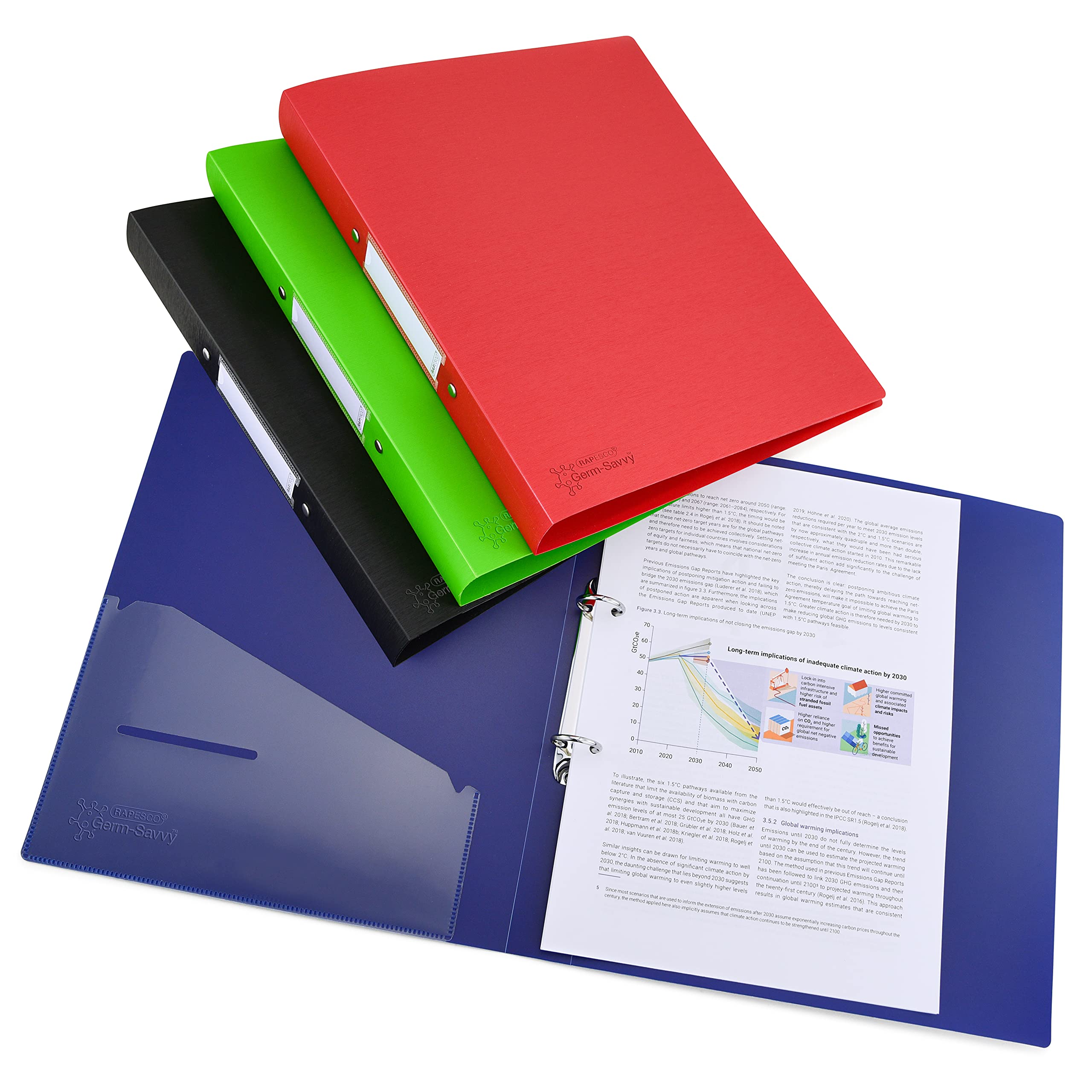 Rapesco 1658 2-Ring Binder with Antibacterial Protection, 35 mm Spine, A4, Assorted Colours, Pack of 4 — image 1