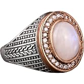 KAMBO Handmade Natural Moonstone 925 Sterling Silver Ring for Men, Minimalist Vintage Statement Design, Unique Birthstone Jewelry Gift for Him, Size 11.50