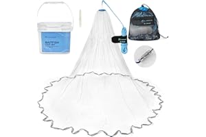Calamus Cast Net 3/8" Mesh for Freshwater and Saltwater, 3ft-6ft Radius Casting Nets with Heavy-Duty Sinking Nylon Line, Mesh Storage Bag & Storage Bucket & Net Repair Kit