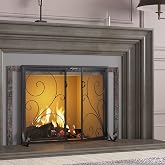 Fire Beauty Fireplace Screen Steel Mesh Door Spark Guard（35" L x 28" H） | Alloy Steel Construction, Anti-Pinch Hinge, Adjustable Foot For Household Fireplace Daily Use