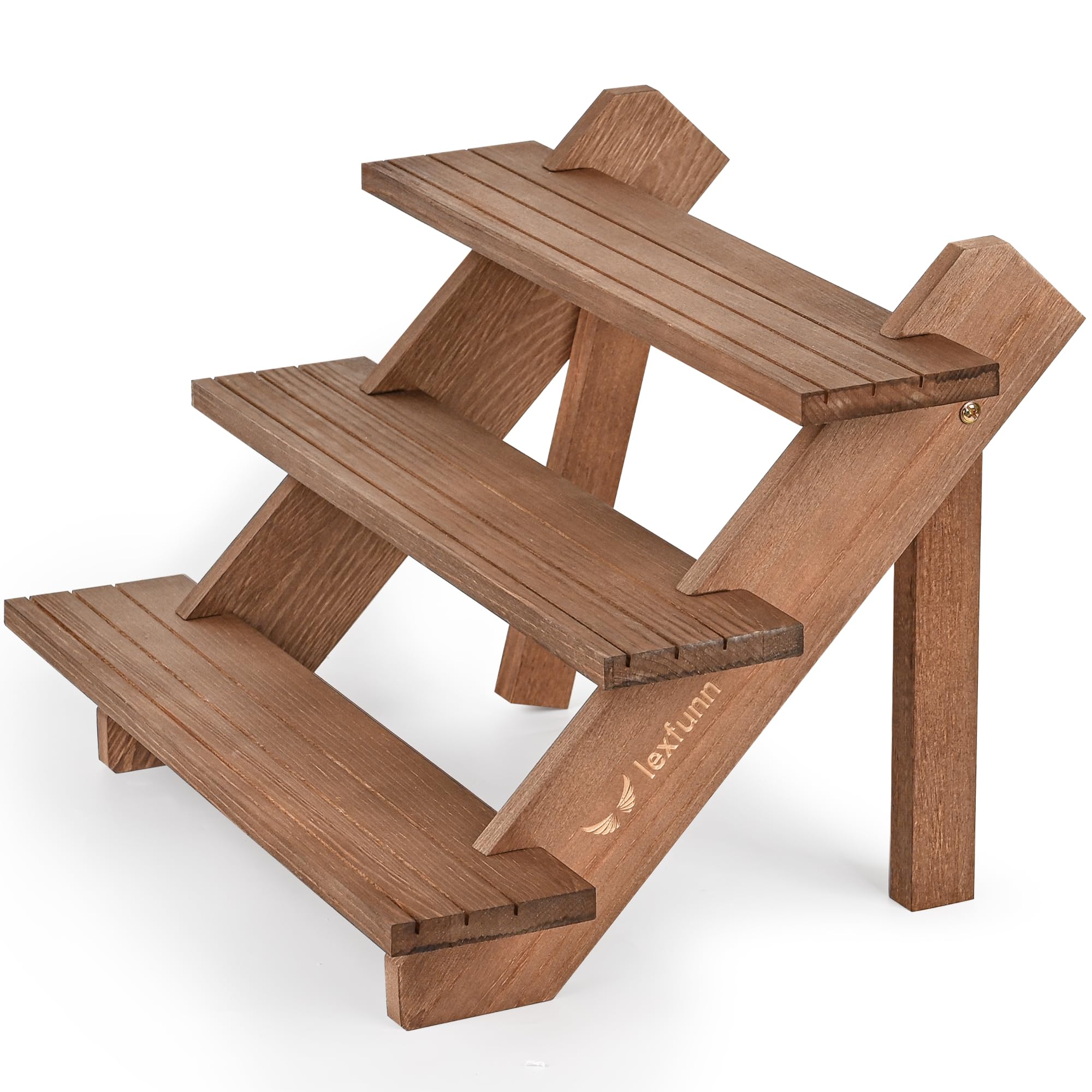 LEXFUNN Wooden Jewellery Display Rack Stand Earring Stall Stand Organizer Shelf 3/4 Tier (3 Tier - Brown)