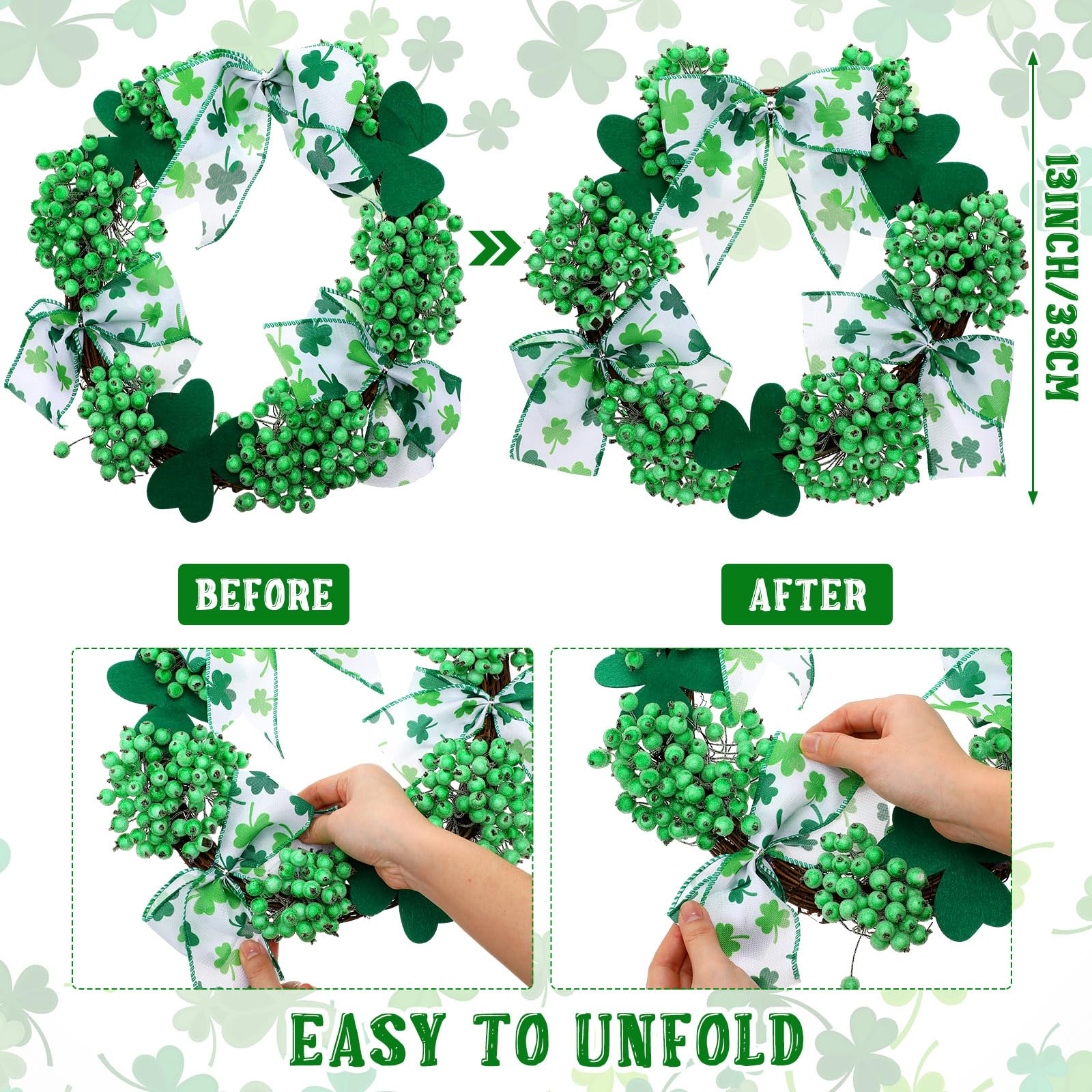 Timgle St. Patrick's Day Doormat Set Include 2 Black and White Cotton Buffalo Plaid Check Rug Non Slip Imitation Coir Welcome Shamrock Doormat and 1 Shamrock Wreath with Bow for Home Indoor Front Door - Image 4