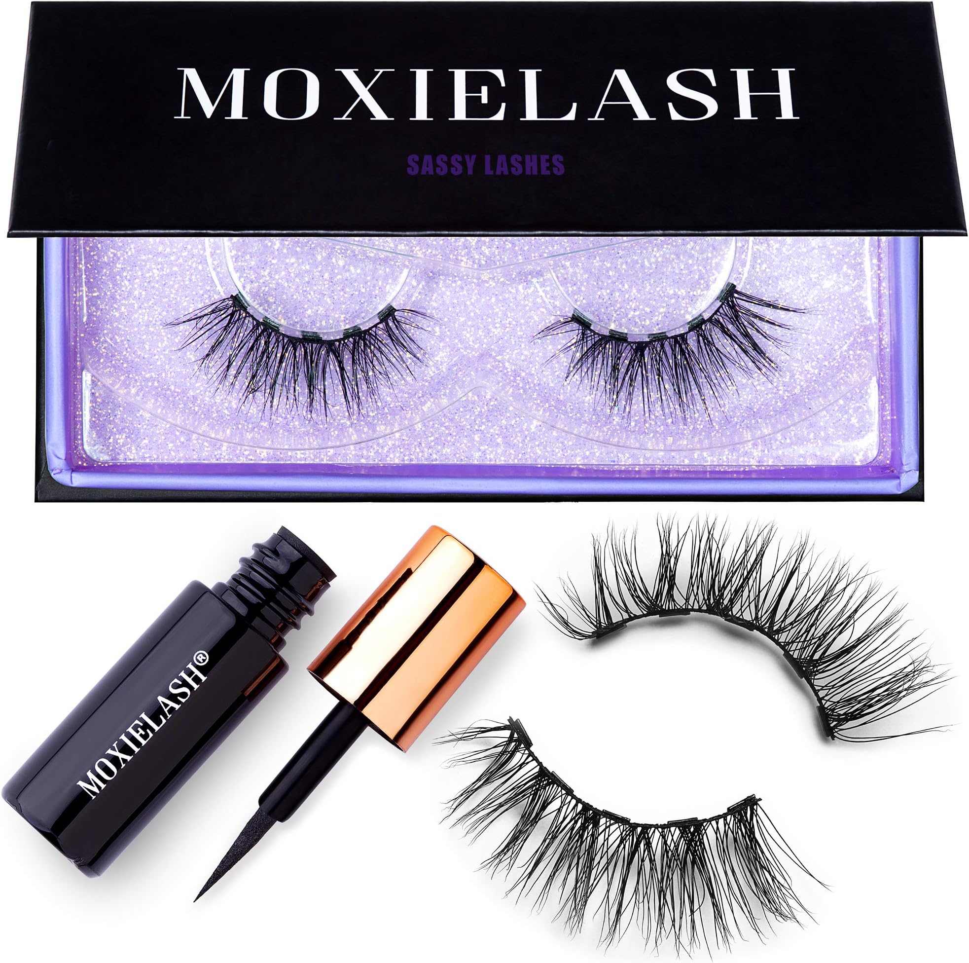 MoxieLash Sassy Kit - Mini Liquid Magnetic Eyeliner for Magnetic Eyelashes - No Glue & Mess Free - Fast & Easy Application - Set of Classy Lashes & Instruction Card Included (Sassy Lash Kit)