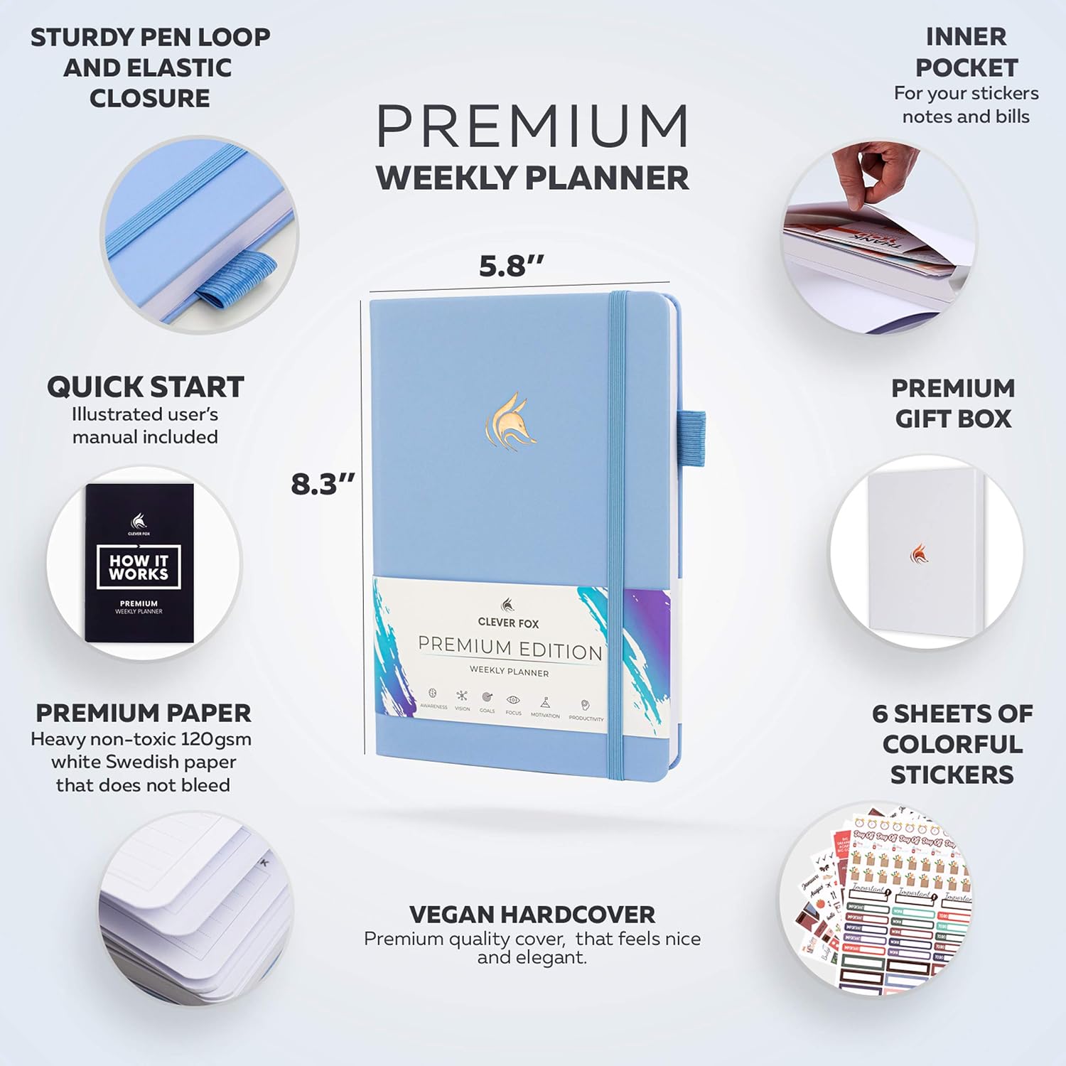 Clever Fox Planner Premium - Undated Weekly & Monthly Planner Organizer for Productivity & Time Management, A5 (Light Blue) - Image 3
