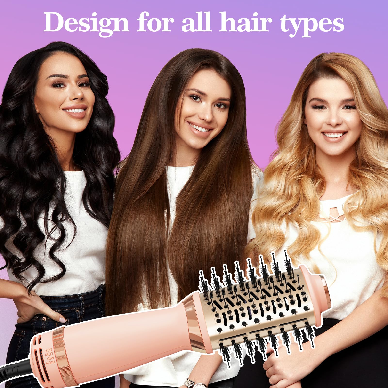 Hair Dryer Brush Blow Dryer Brush in One, 4-in-1 Hair Dryer Brush Blow Dryer with Oval Barrel, Mini Hot Air Brush for All Hair Types(Pink)