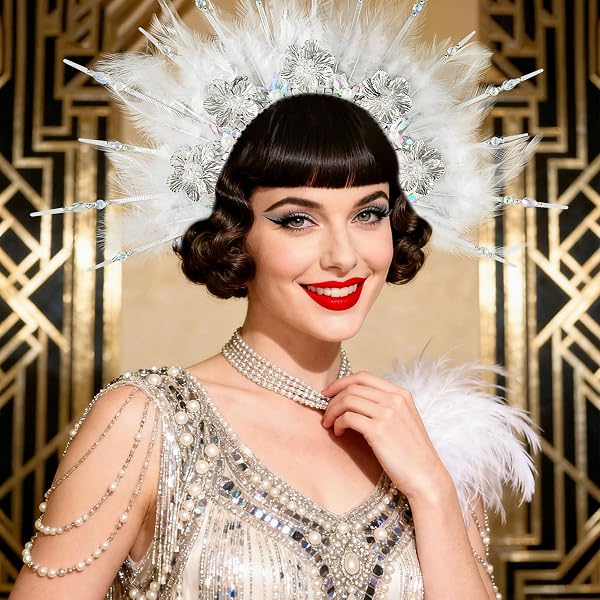 Amazon.com: JeVenis Golden Feather Headpiece 1920s Carnival  display picture 2