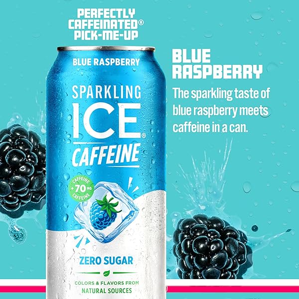 SPARKLING ICE CAFFEINE BLUE RASPBERRY SPARKLING WATER WITH CAFFEINE, ZERO SUGAR, WITH ANTIOXIDANTS AND VITAMINS,16 FL OZ CANS (PACK OF 12)