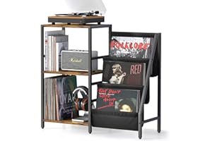 TEWINKO Record Player Stand with Vinyl Storage, Record Player Table with Record Storage 200 Albums, Turntable Stand with Record Holder Vinyl Display Shelf, Record Cabinet Media Stereo (One-side storage-Black)