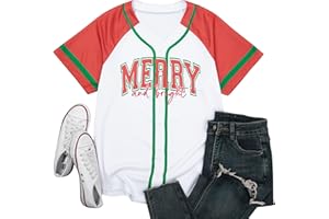 JINTING Christmas Baseball Jersey Women Funny Xmas Shirts Casual Holiday Tshirt Button Down Stitched Tops