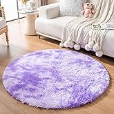 duduta Purple Plush Round Rug 4x4 ft, Tie Dye Fluffy Shag Rugs for Bedroom Classroom Nursery Playroom Dorm Decor, Washable No