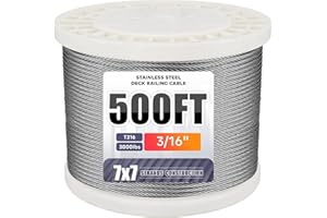 JOTESNEW 500FT 3/16" Stainless Steel Cable for Deck Cable Railing System, Premium T316 Cable Kits, 7x7 Strands Construction Braided Stainless Wire, 3/16 inch Wire Rope Cable, Yard Zipline