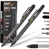 RAK Multitool Pen - Multi-Tool Pen Set 11 in 1, LED Light, Screwdrivers, Level, Ruler, Bottle Opener, and Stylus. Cool Gadgets Gifts for Men, Dad, EDC Tactical Pen Tool, Gift-Ready Box, Pack of 2