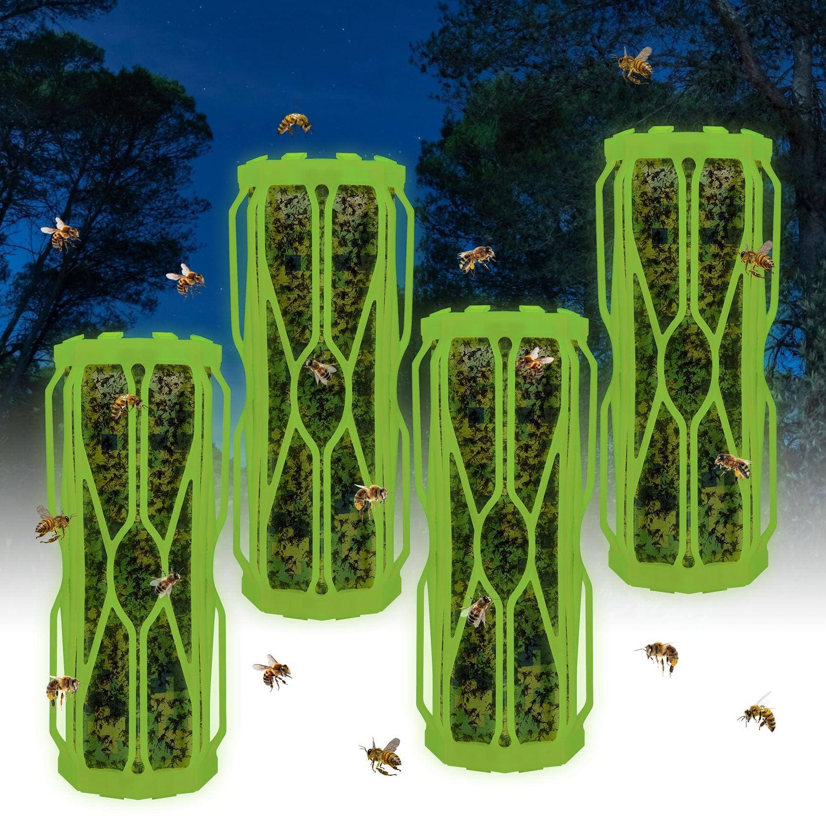 Photo 1 of 4 Pack Wasp Trap with Fluorescent, Bee Traps for Outside, Carpenter Wasp Traps Outdoor Hanging, Reusable Hornet Trap & Fly Traps Outdoor