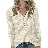 Buauty Womens Long Sleeve Sweaters Henley Shirts V Neck Tunic Tops for Womens Fall Fashion Sweaters Trendy 2026
