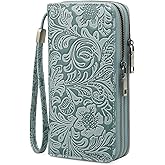GOIACII Women's Wallet Wristlet Ladies Phone Purse RFID Blocking Large Card Holder Double Zip Grip Strap Vegan Leather