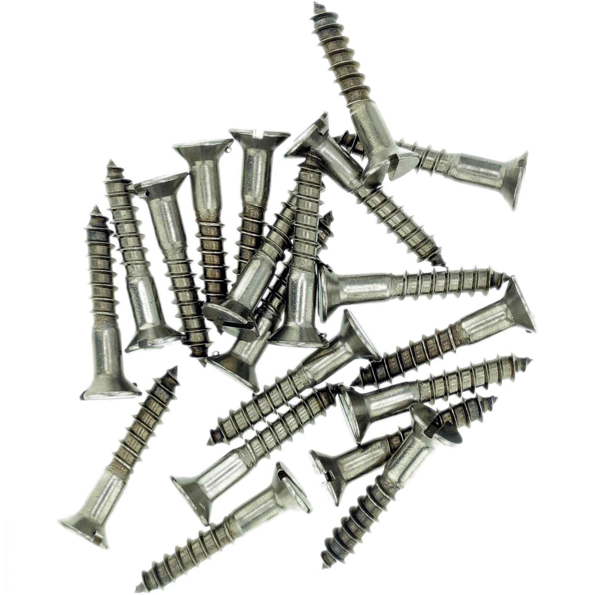 No.6 x 0.48 (3.5mm x 12mm) Slot Countersunk Wood Screw - Stainless Steel (A2) (Pack of 20)