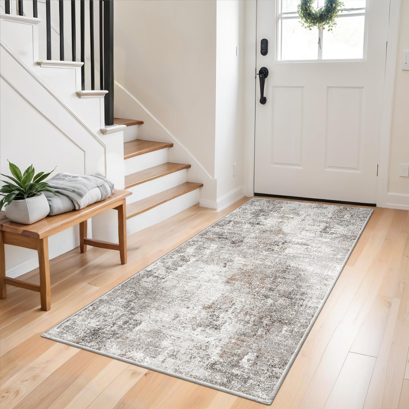 Photo 1 of (USED/FAIR) (BAGGED) Washable 3x5 Entryway Rug - Non-Slip Soft Low-Pile Thin Small Area Rugs for Kitchen Bedroom Living Room Hallway – Modern Abstract Neutral Door mat Indoor?Beige Grey?